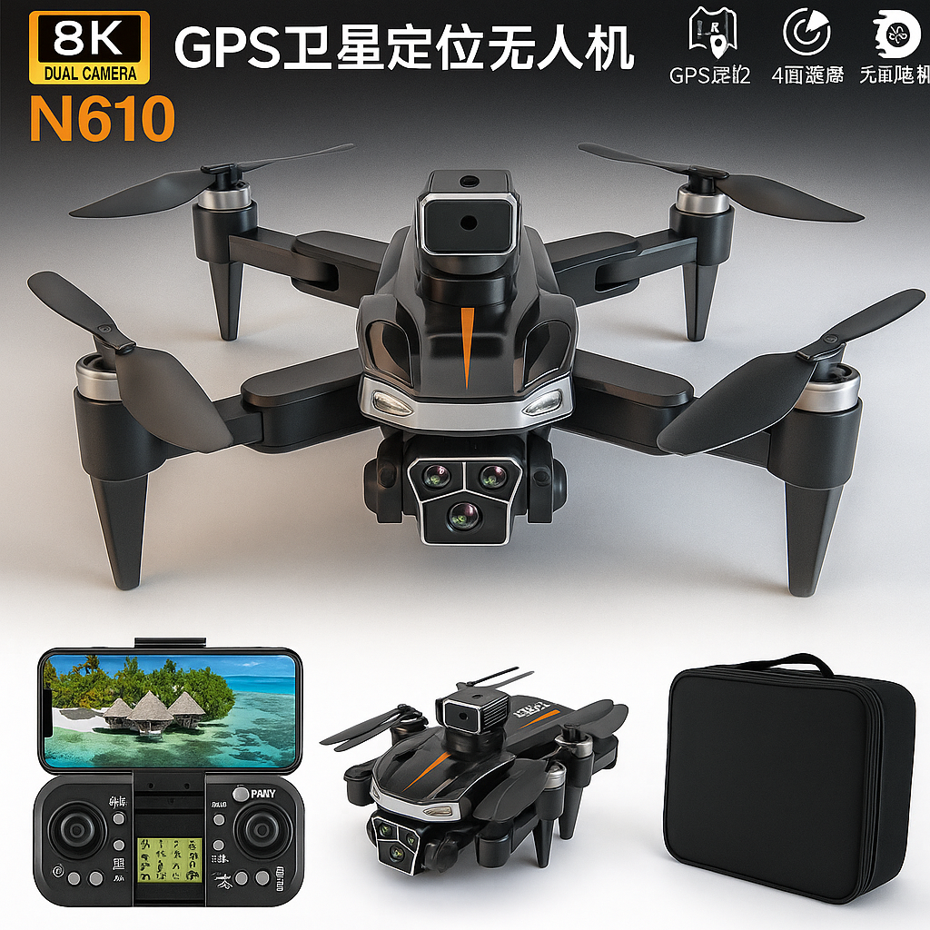 کوادکوپتر مدل N610 پک اصلی 2025 سری GPS دار + مانیتور