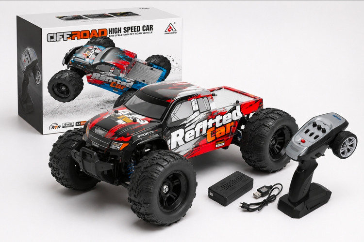 ماشین کنترلی آفرود حرفهای دو دیفرانسیل 4WD مدل Monster Truck سرعت ۴۰ کیلومتر با گیربکس فلزی و قابلیت دریفت