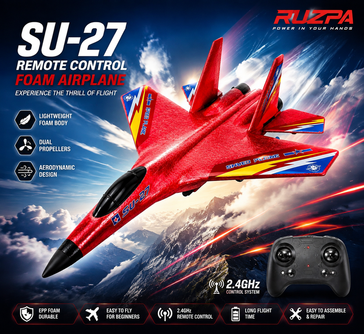 جت کنترلی SU-27 RUZPA | هواپیمای کنترلی جنگی فومی دو موتوره حرفهای