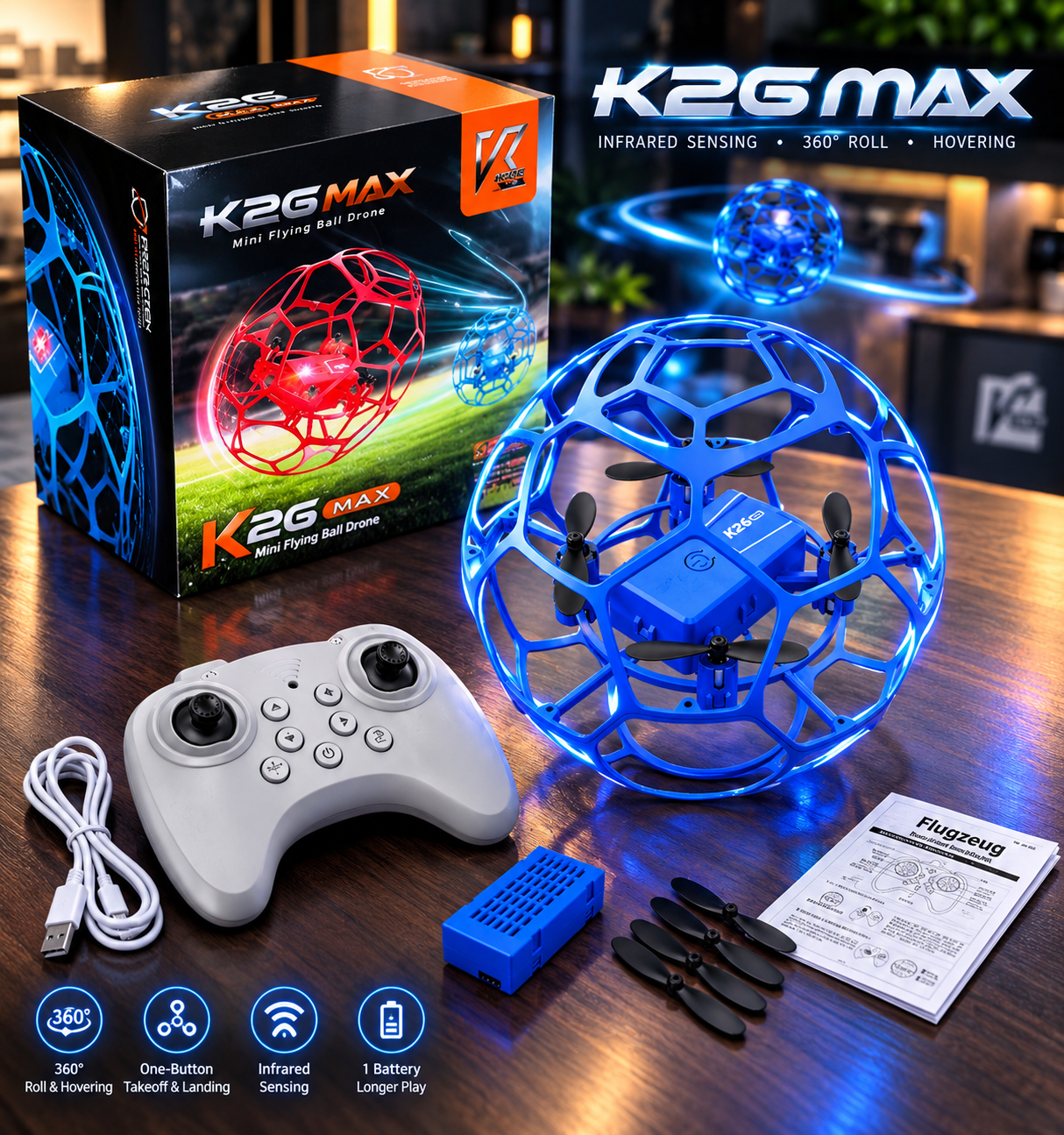 خرید توپ پرنده K2G MAX | کوادکوپتر توپی کنترلی ۳۶۰ درجه
